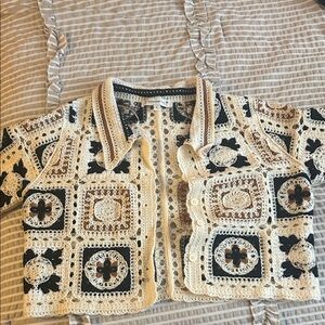Crochet Patterned Short Sleeve Cardigan